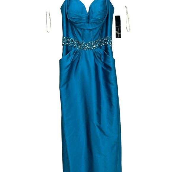 NWT Mac Duggal Teal Halter Open Back Dress Size 6 - Picture 2 of 10